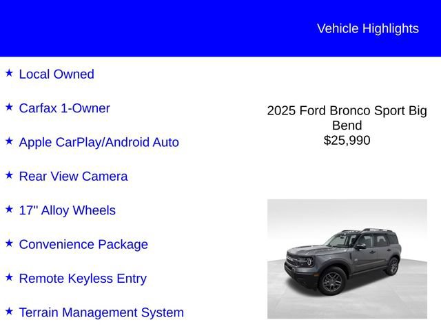 Certified 2025 Ford Bronco Sport Big Bend w/ Convenience Package AWD/4WD image 3