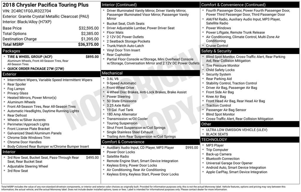 Used 2018 Chrysler Pacifica Touring Plus w/ Tire & Wheel Group image 36