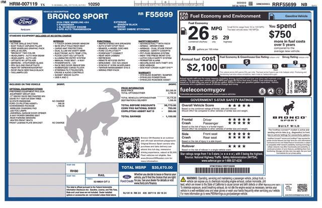 Certified 2024 Ford Bronco Sport Free Wheeling w/ Convenience Package image 27