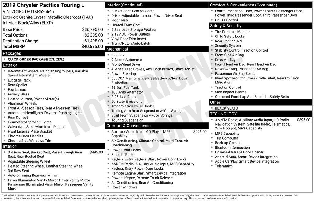 Used 2019 Chrysler Pacifica Touring-L FWD image 32