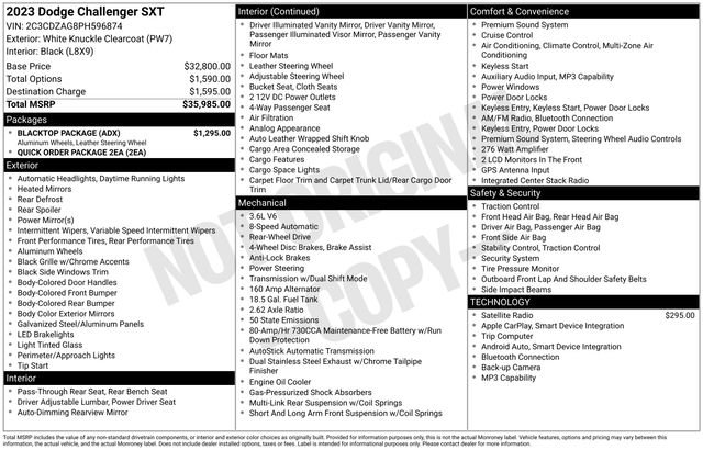 Used 2023 Dodge Challenger SXT w/ Blacktop Package RWD image 2