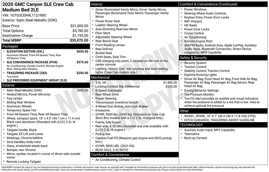 Used 2020 GMC Canyon SLE w/ Elevation Edition RWD image 25