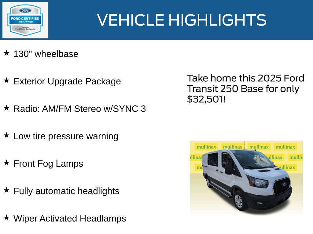 Certified 2025 Ford Transit 250 Low Roof w/ Exterior Upgrade Package RWD image 22