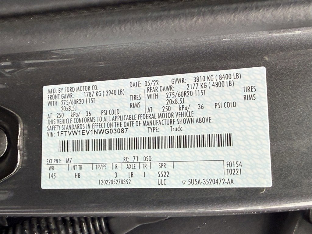 Certified 2022 Ford F150 Lightning Lariat w/ Equipment Group 511A High image 34