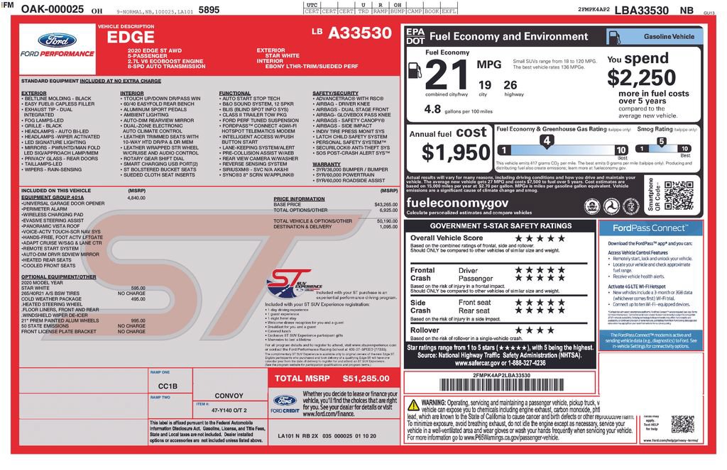 Certified 2020 Ford Edge ST w/ Equipment Group 401A AWD/4WD image 5