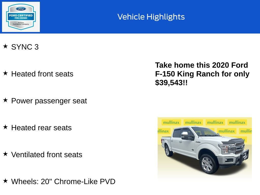 Certified 2020 Ford F150 King Ranch w/ Equipment Group 601A Luxury image 29