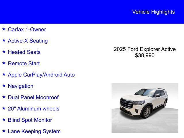 Certified 2025 Ford Explorer Active w/ Active Comfort Package AWD/4WD image 2