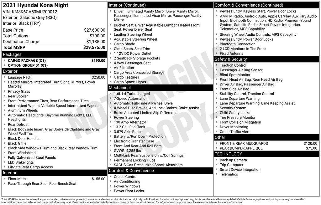Used 2021 Hyundai Kona Night w/ Cargo Package AWD/4WD image 44