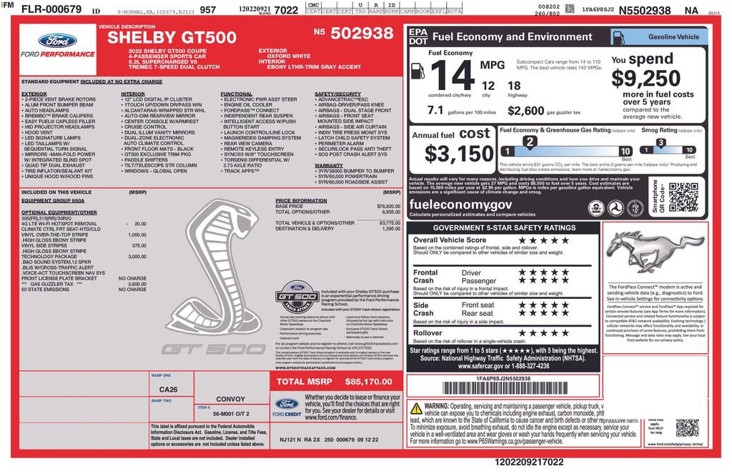 Certified 2022 Ford Mustang Shelby GT500 w/ Technology Package RWD image 3