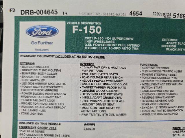 Certified 2021 Ford F150 Platinum w/ Equipment Group 701A High image 31