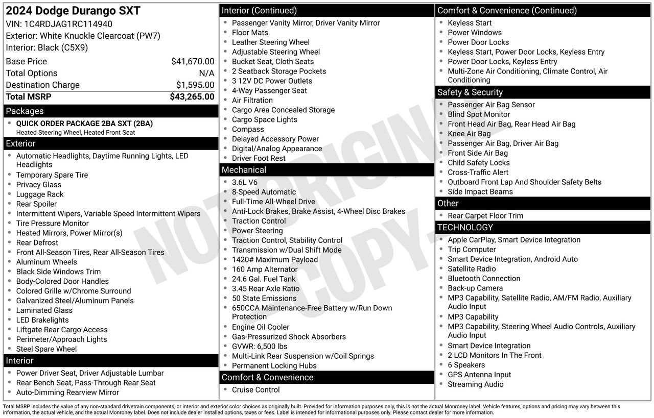 Used 2024 Dodge Durango SXT AWD/4WD image 59