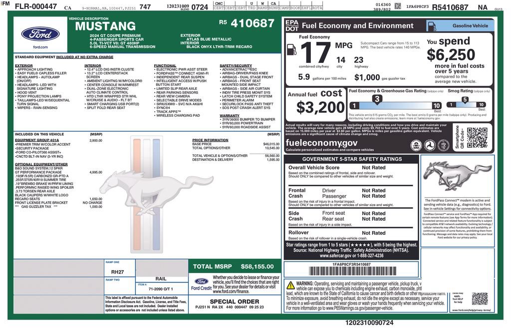 Certified 2024 Ford Mustang GT Premium w/ GT Performance Package RWD image 3
