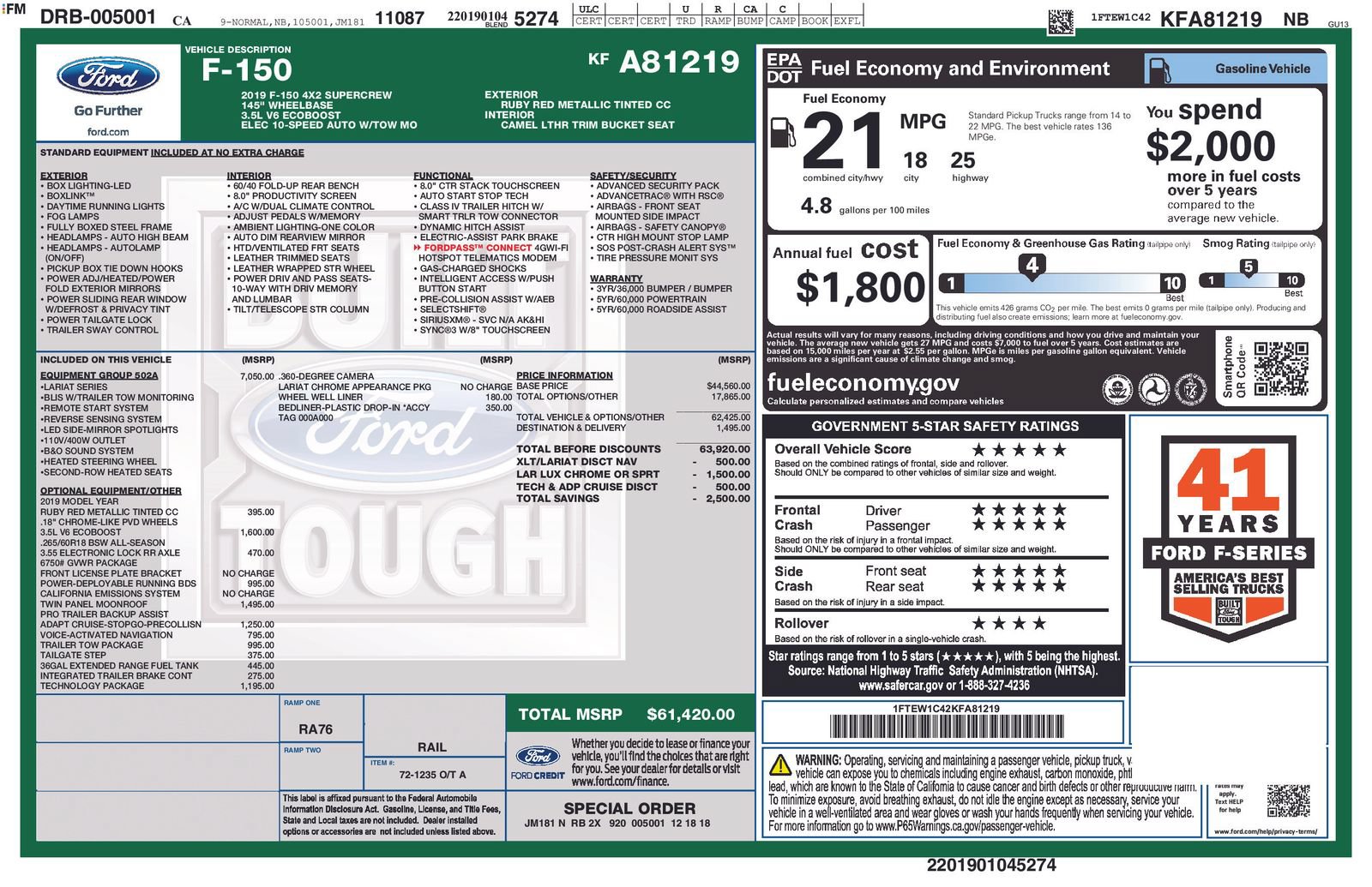Certified 2019 Ford F150 Lariat w/ Equipment Group 502A Luxury RWD image 16