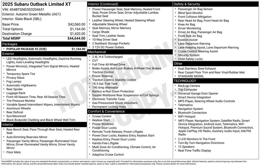 Used 2025 Subaru Outback Limited XT w/ Popular Package #2 AWD/4WD image 35