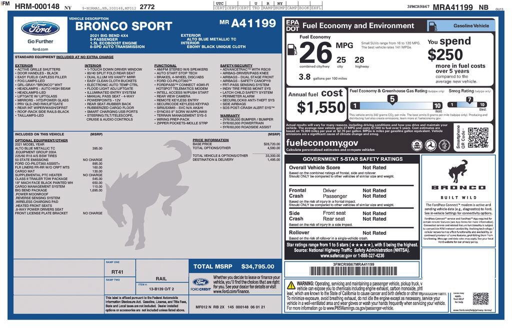 Certified 2021 Ford Bronco Sport Big Bend w/ Big Bend Package AWD/4WD image 2