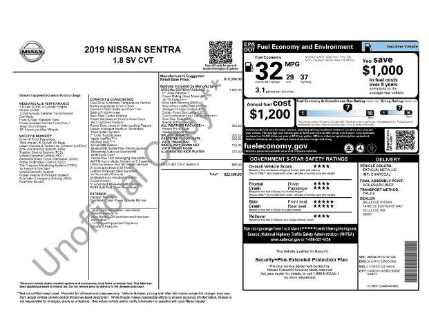 Used 2019 Nissan Sentra SV w/ Special Edition Package FWD image 2