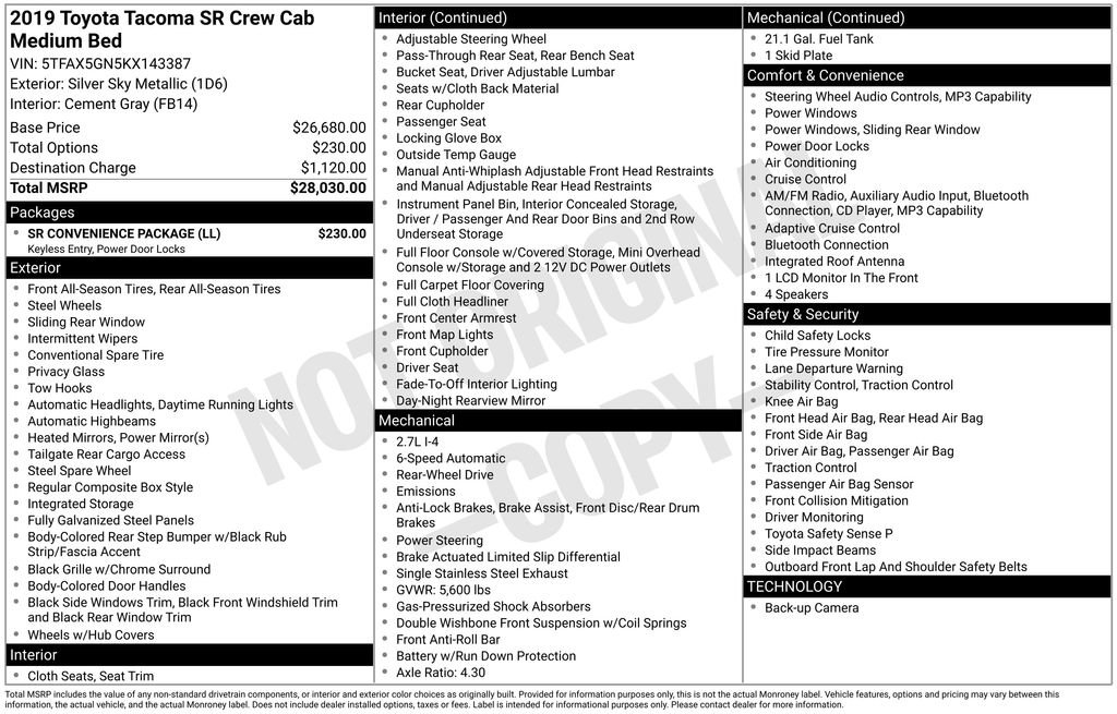Used 2019 Toyota Tacoma SR w/ SR Convenience Package RWD image 5