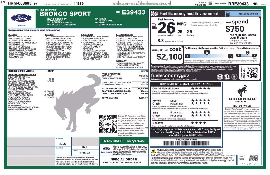 Certified 2024 Ford Bronco Sport Big Bend w/ Convenience Package AWD/4WD image 2