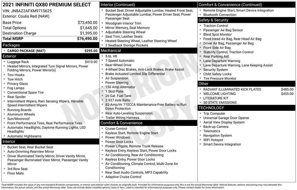 Used 2021 INFINITI QX80 Premium Select w/ Cargo Package RWD image 10