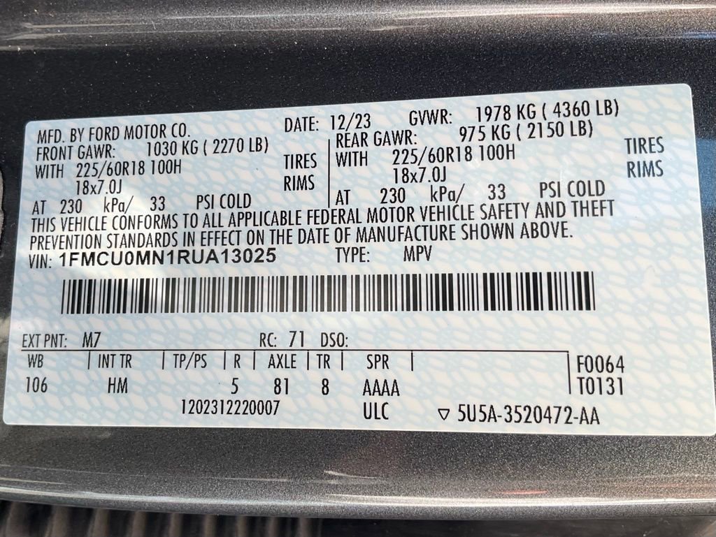 Certified 2024 Ford Escape ST-Line w/ Tech Pack #1 image 68