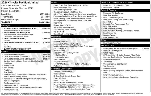 Used 2026 Chrysler Pacifica Limited w/ Uconnect Theater Family Group AWD/4WD image 3