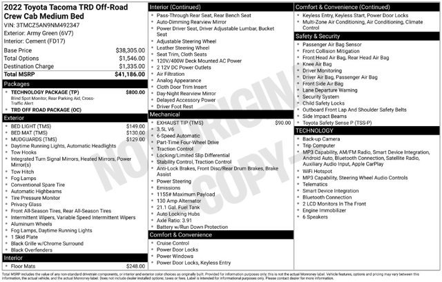 Used 2022 Toyota Tacoma TRD Off-Road w/ Technology Package AWD/4WD image 2