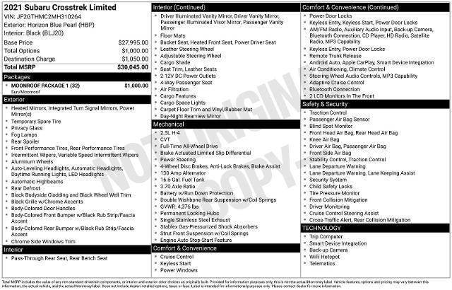 Used 2021 Subaru Crosstrek 2.5i Limited w/ Moonroof Package 1 image 17