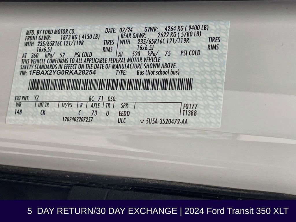Certified 2024 Ford Transit 350 XLT RWD image 37