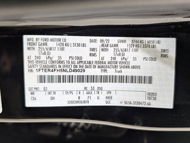 Certified 2022 Ford Ranger Lariat w/ Equipment Group 501A High image 9