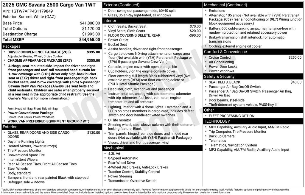 Used 2025 GMC Savana 2500 w/ Driver Convenience Package RWD image 5