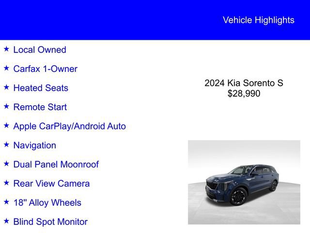 Used 2024 Kia Sorento S w/ Panoramic Sunroof Package FWD image 2