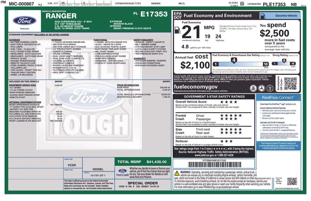 Certified 2023 Ford Ranger XLT w/ Equipment Group 302A High AWD/4WD image 13