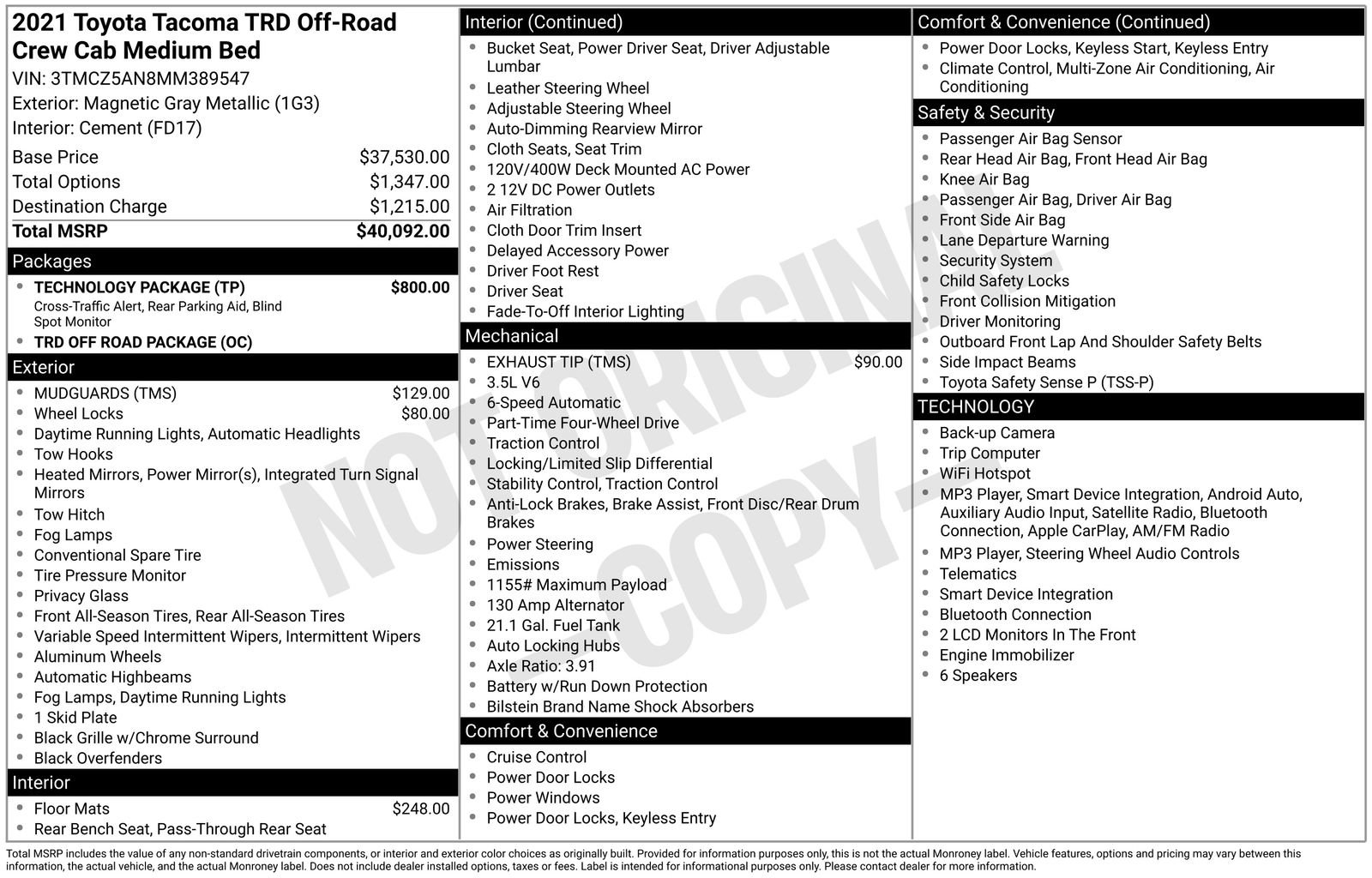Used 2021 Toyota Tacoma TRD Off-Road w/ Technology Package AWD/4WD image 31