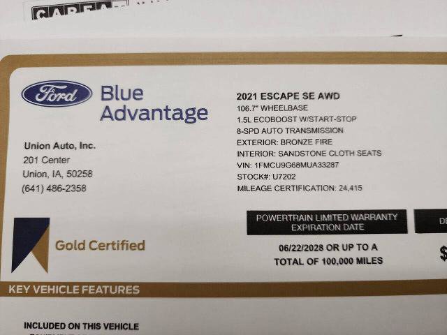 Certified 2021 Ford Escape SE AWD/4WD image 21