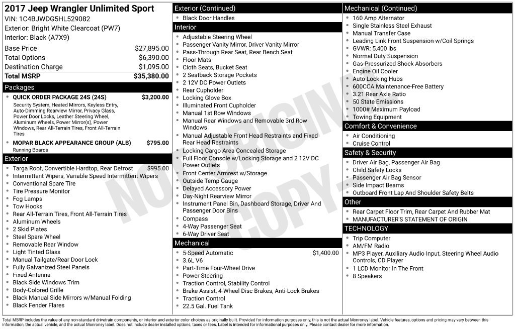 Used 2017 Jeep Wrangler Unlimited Sport w/ Quick Order Package 24S AWD/4WD image 6