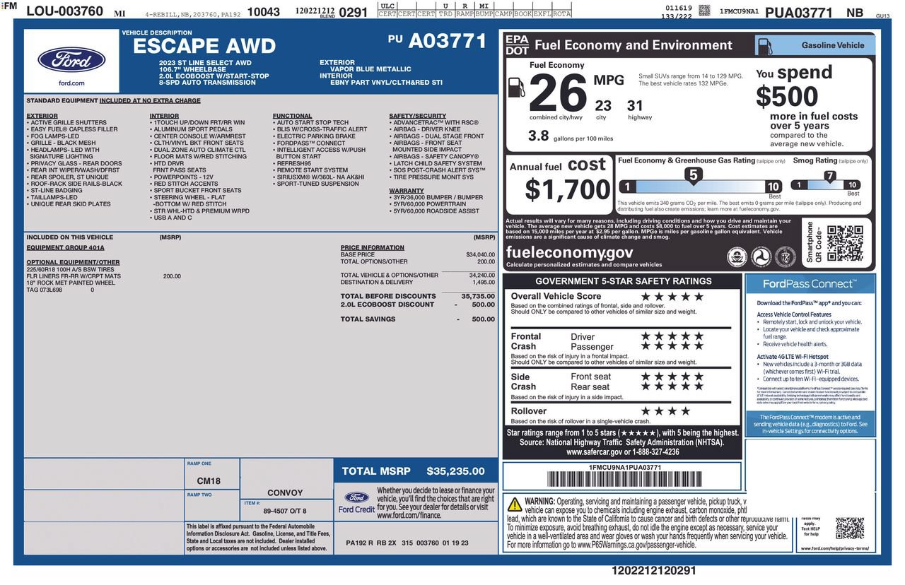 Certified 2023 Ford Escape ST-Line Select AWD/4WD image 58