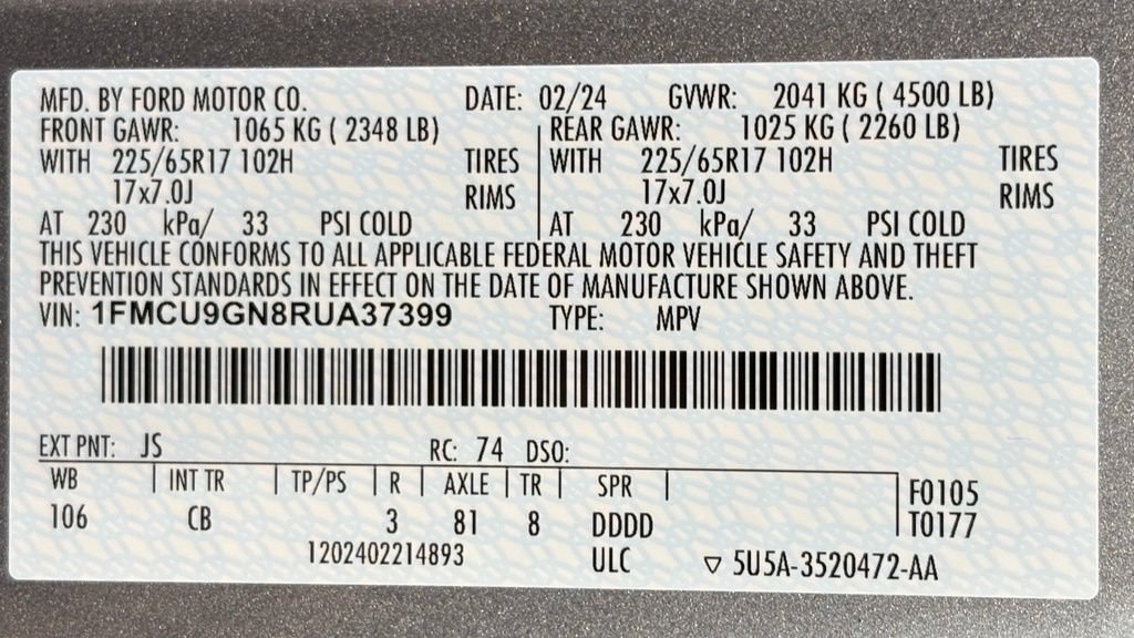 Certified 2024 Ford Escape Active AWD/4WD image 48