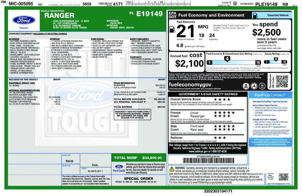 Certified 2023 Ford Ranger XL w/ Trailer Tow Package AWD/4WD image 44