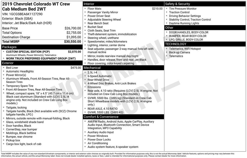 Used 2019 Chevrolet Colorado W/T w/ Custom Special Edition image 10