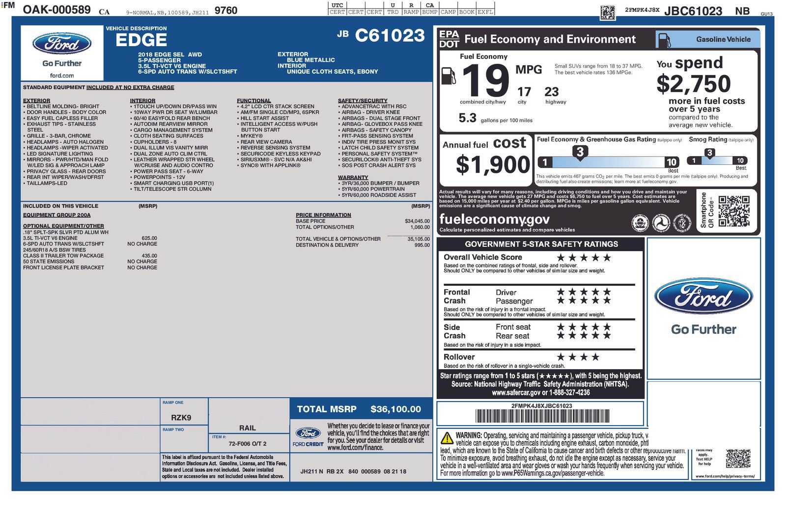 Certified 2018 Ford Edge SEL w/ Class II Trailer Tow Package AWD/4WD image 30