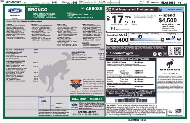 Certified 2021 Ford Bronco Outer Banks w/ Sasquatch Package AWD/4WD image 37