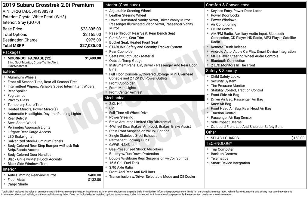 Used 2019 Subaru Crosstrek 2.0i Premium w/ Moonroof Package image 14