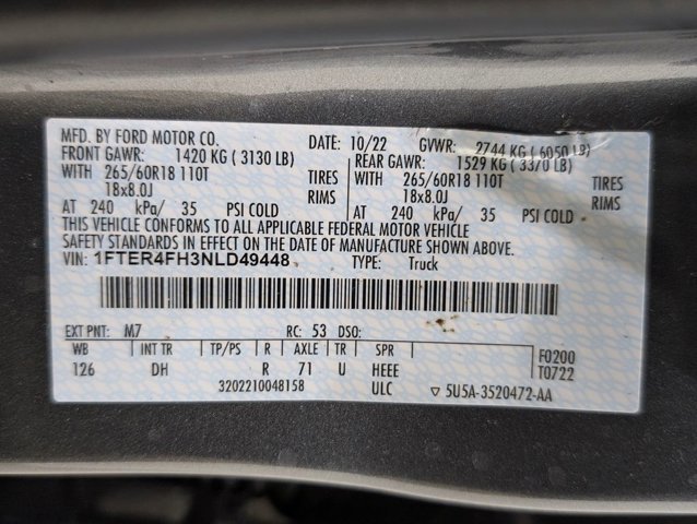 Certified 2022 Ford Ranger Lariat w/ Equipment Group 501A High AWD/4WD image 9