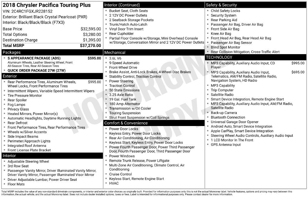 Used 2018 Chrysler Pacifica Touring Plus w/ S Appearance Package FWD image 35