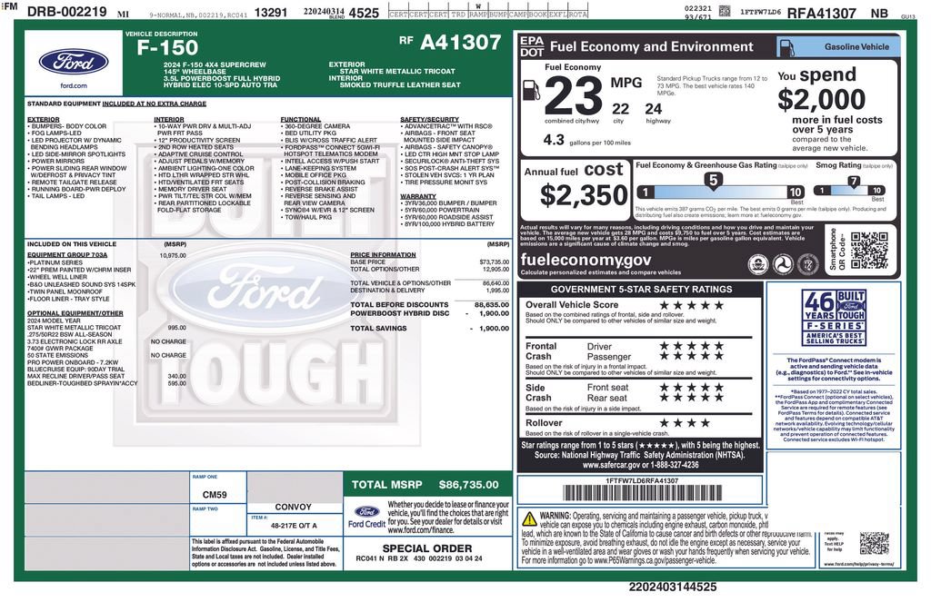 Certified 2024 Ford F150 Platinum w/ Equipment Group 703A Plus AWD/4WD image 40