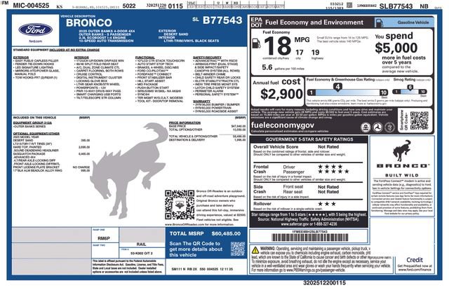 Certified 2025 Ford Bronco Outer Banks w/ Sasquatch Package AWD/4WD image 17