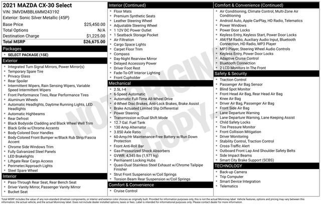 Used 2021 MAZDA CX-30 AWD 2.5 S w/ Select Package image 33