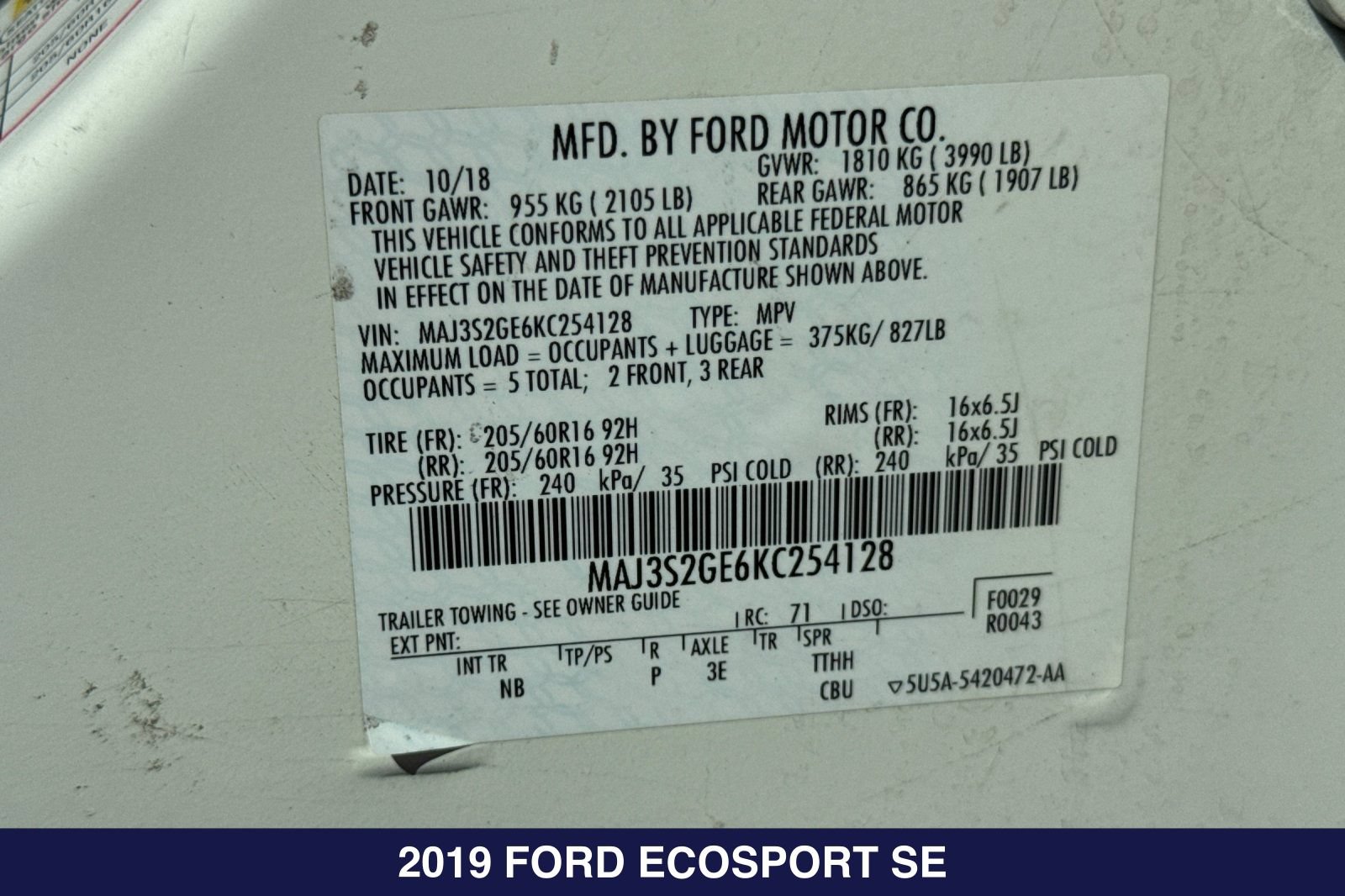 Certified 2019 Ford EcoSport SE FWD image 30