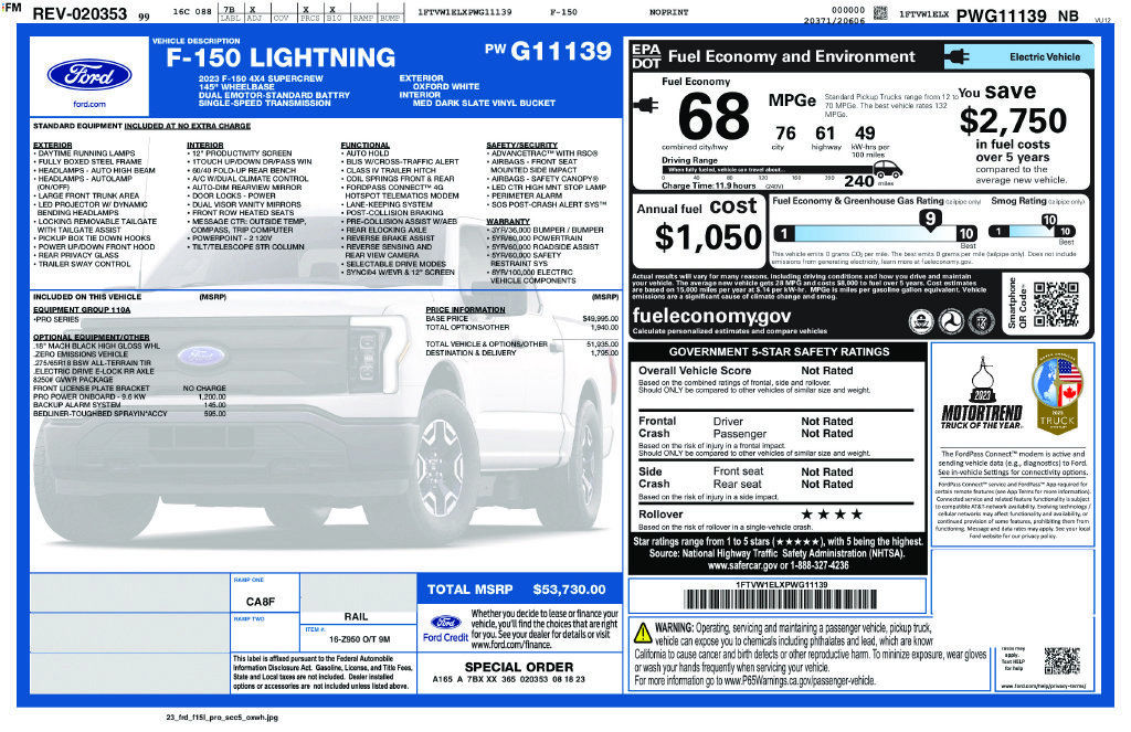 Certified 2023 Ford F150 Lightning Pro AWD/4WD image 32