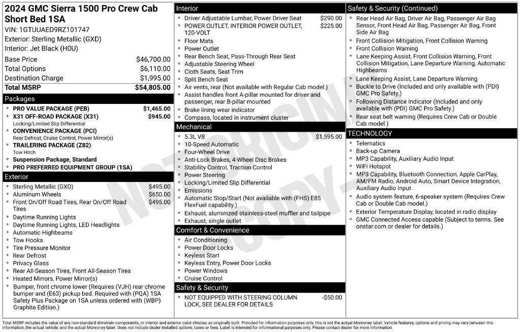 Used 2024 GMC Sierra 1500 Pro w/ Pro Value Package AWD/4WD image 3